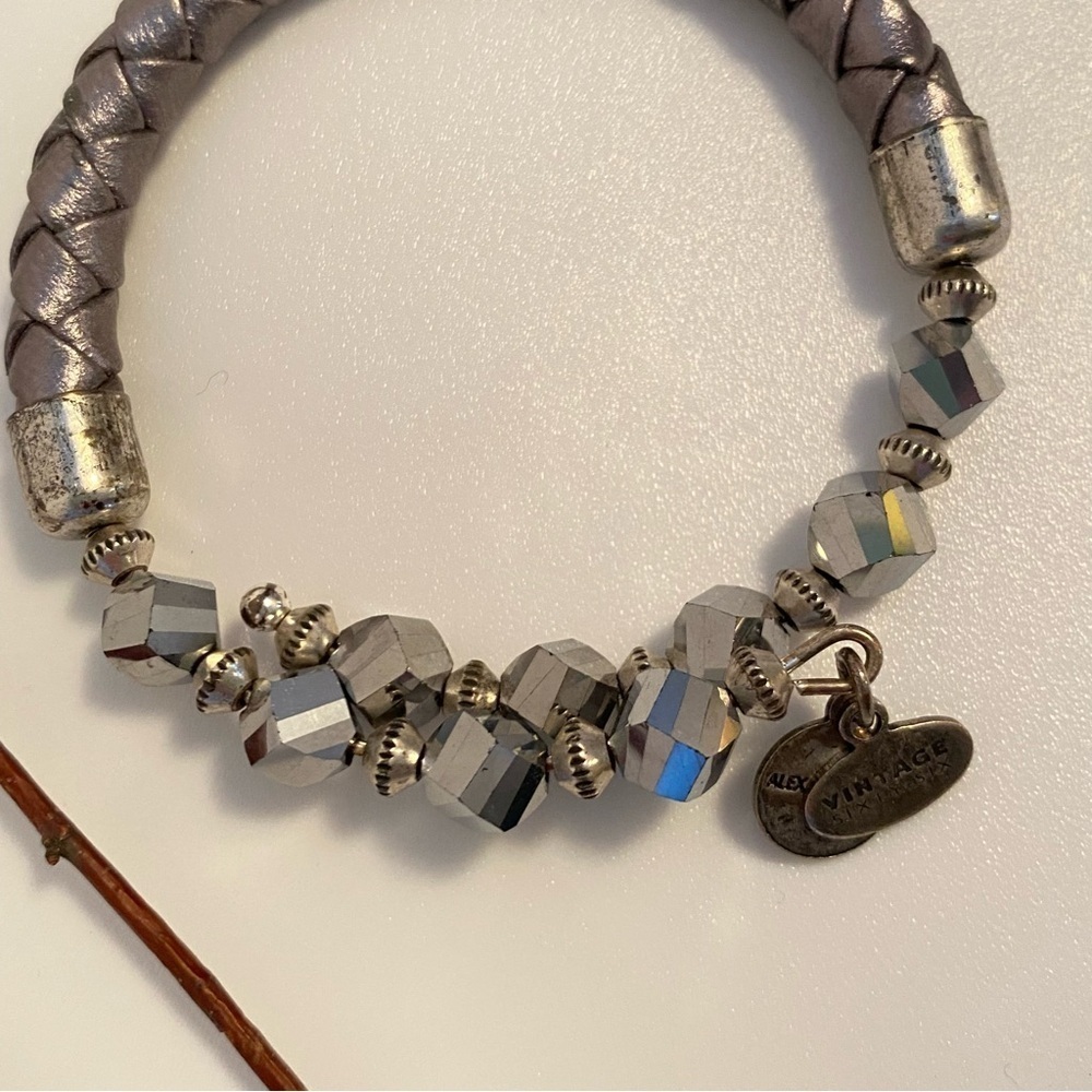 Alex And Ani Vintage Sixty-Six Silver Braided Leather & Bead Wrap Bracelet - Picture 3 of 4
